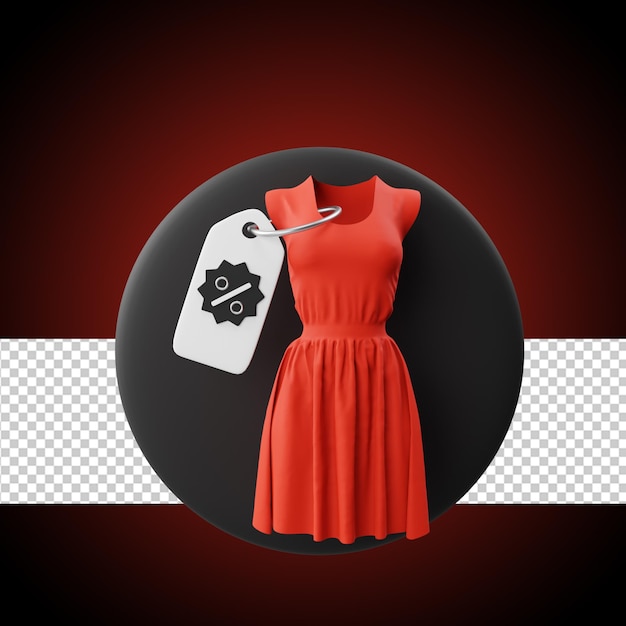 A red dress with a white tag that says'the word fashion'on it