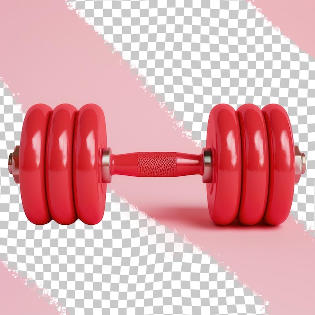 a red dumbbell with a red background and a red x on the bottom