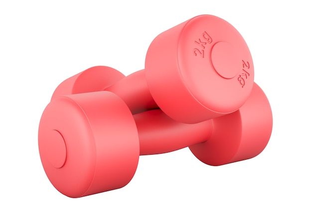 PSD red dumbbells for strength training 25 kg 3d rendering isolated on transparent background