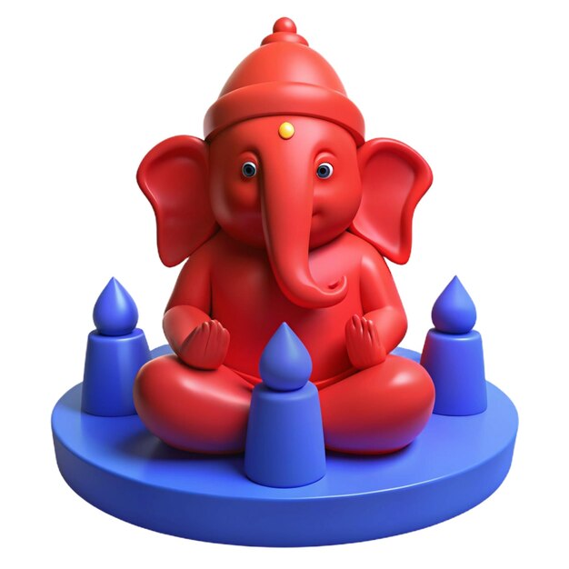 a red elephant statue with a red hat on it