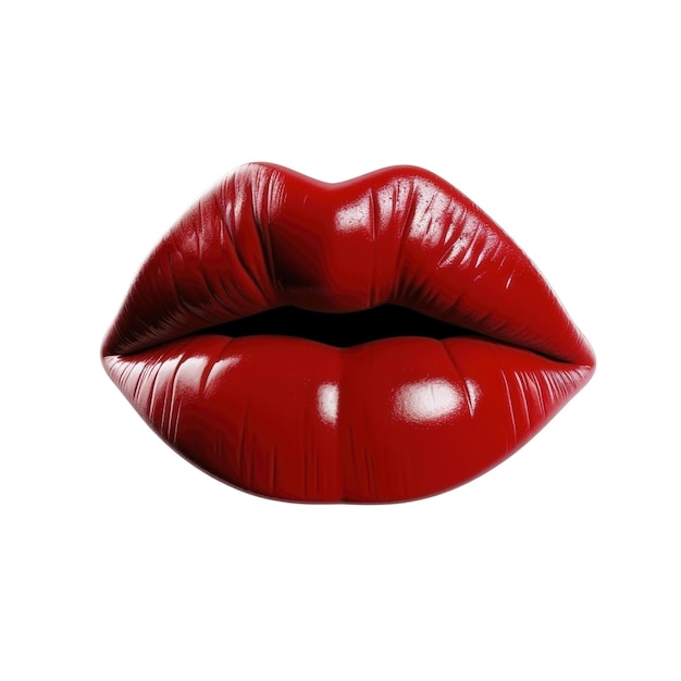 Red female lips on transparent background created with generative AI