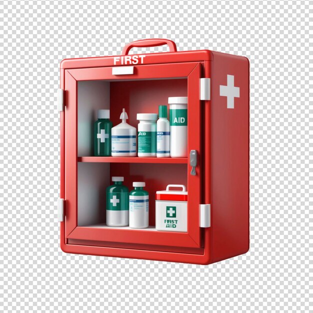 PSD red first aid cabinet isolated on transparent background