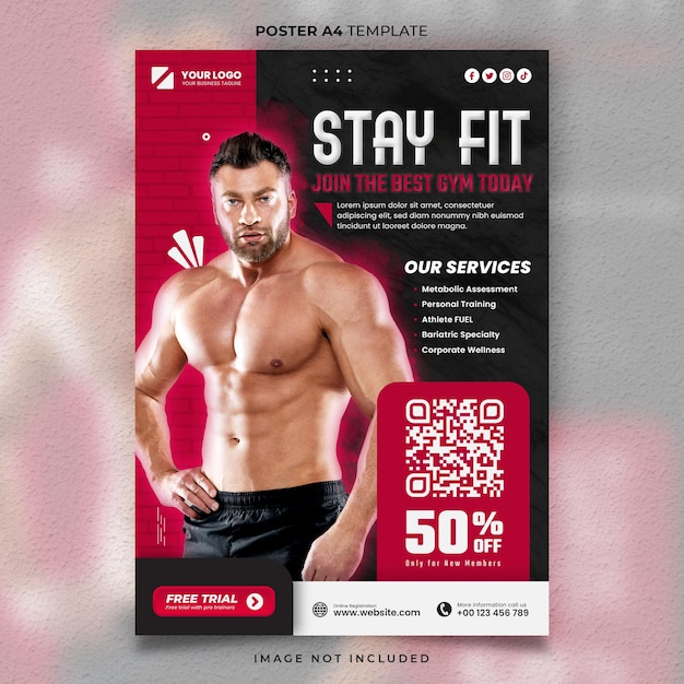 Red Fitness Gym Poster or Banner Template Ready to Print