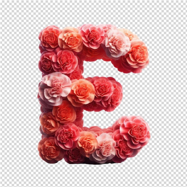 a red flower with the letter e on it