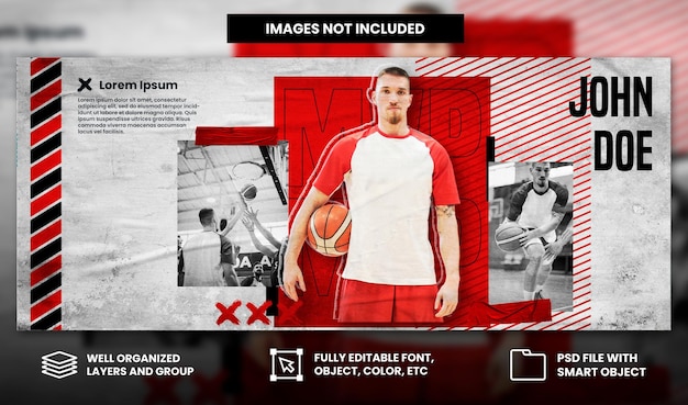 PSD red football sport match day with torn paper and grunge effect social media facebook banner template