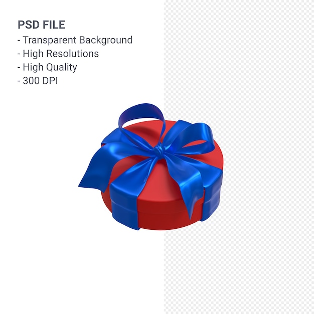 Red gift box 3d with blue ribbon isolated