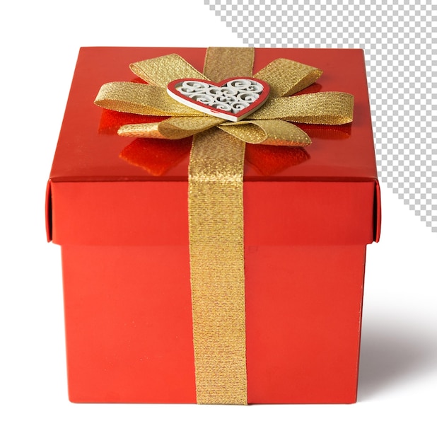 Red gift box mockup with gold bow for Valentine39s day