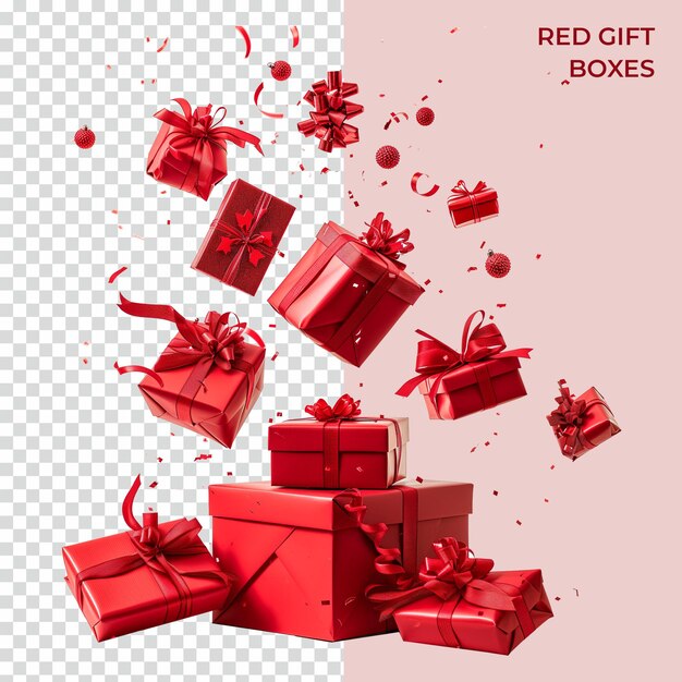 PSD red gift boxes levitate isolated on transparent background psd