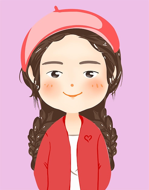 Red girl and cute girl logo cartoon art illustration