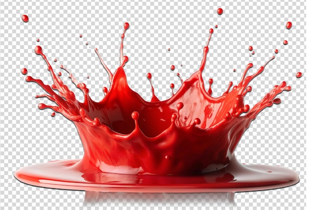 a red glass bowl with a red splash and splash of red liquid