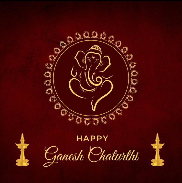 PSD red and gold traditional happy ganesh chaturthi animated social media