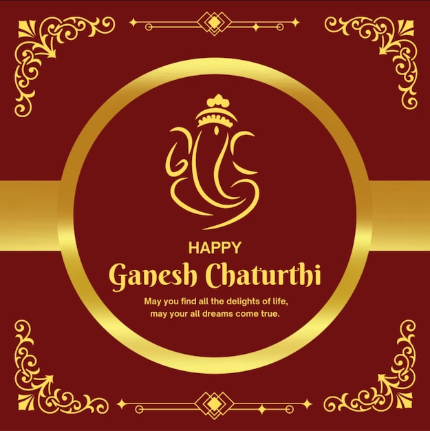 Red and Gold Traditional Happy Ganesh Chaturthi Greeting Instagram Post