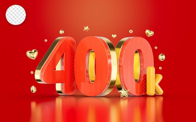 red golden number 400k social media followers Subscribers celebration 3d render