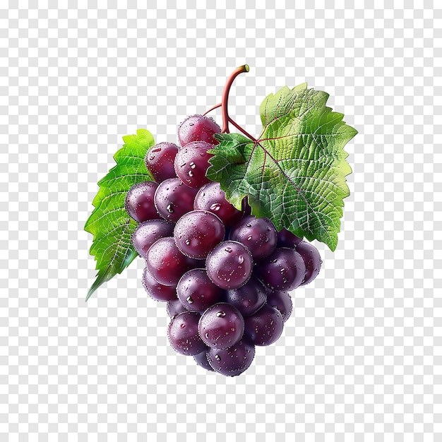 Red grape with leaves isolated on a transparent background