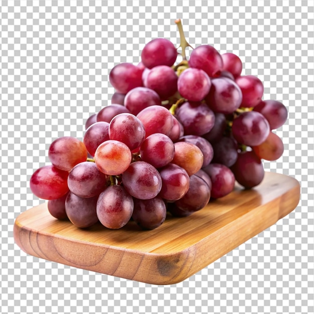 red grapes on wooden cutting board on transparent background