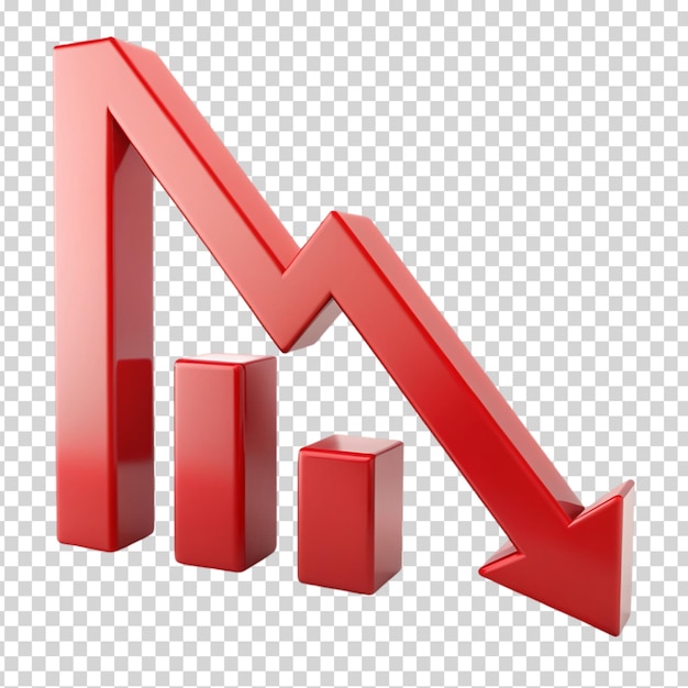 PSD a red graph showing a decline in the economy on transparent background