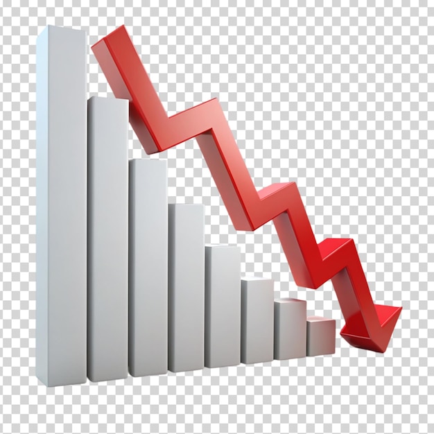 A red graph showing a decline in the economy on transparent background