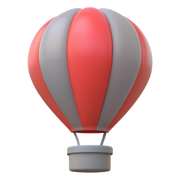 a red and gray hot air balloon with a gray and gray striped design