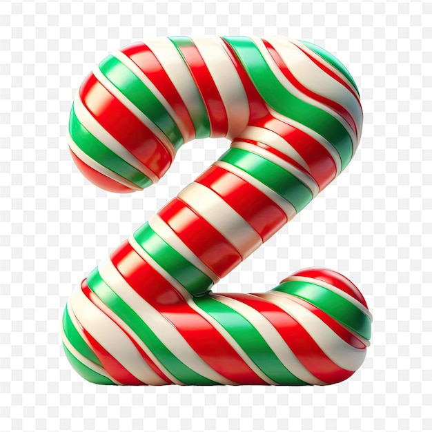 a red and green candy cane with the number 2 on a transparent background