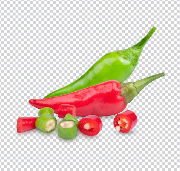 Red and green chili , Heaps of red,  green chopped chili peppers isolated on white background  Premium psd..