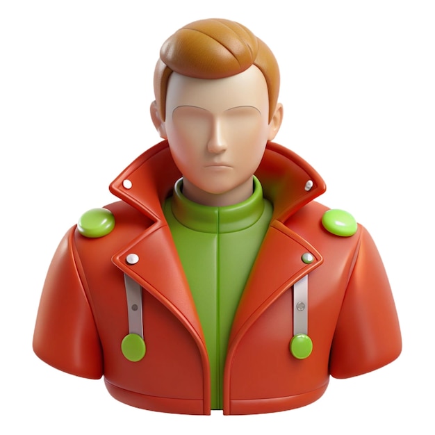 a red and green jacket with a green button on the front