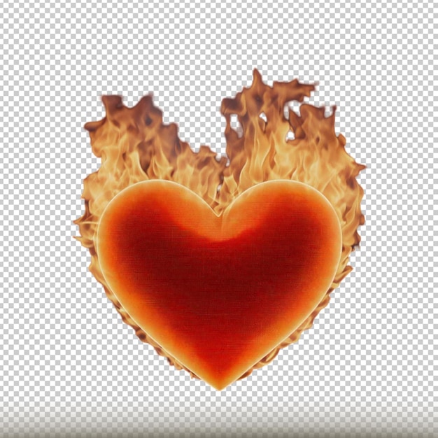 PSD red heart fire love shape isolated on transparent background