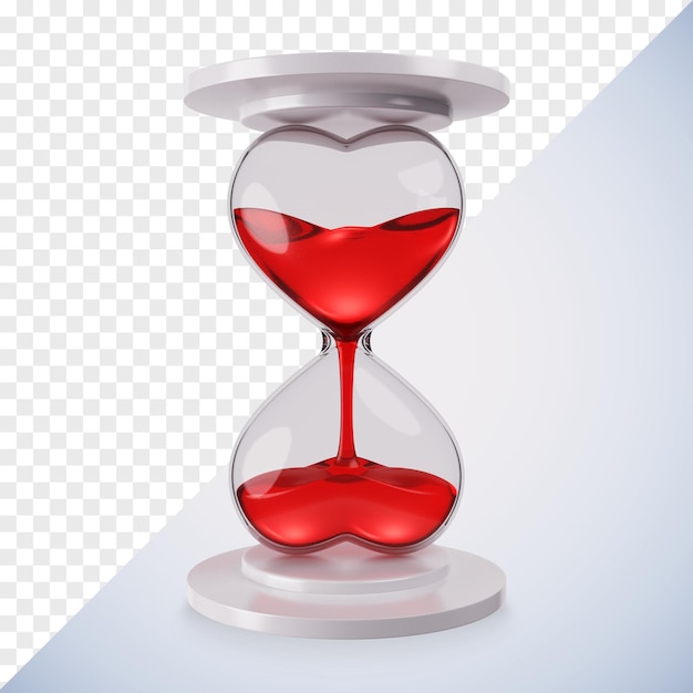 Red heart shaped hourglass on a isolated background 3d render illustration