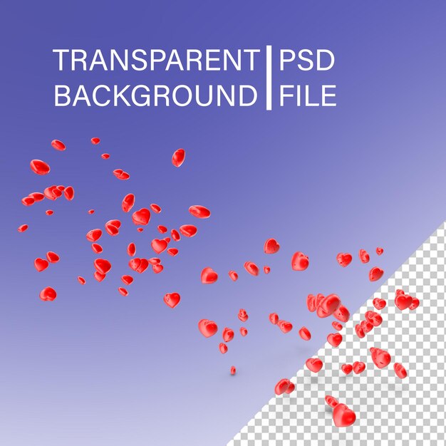 PSD red hearts falling png