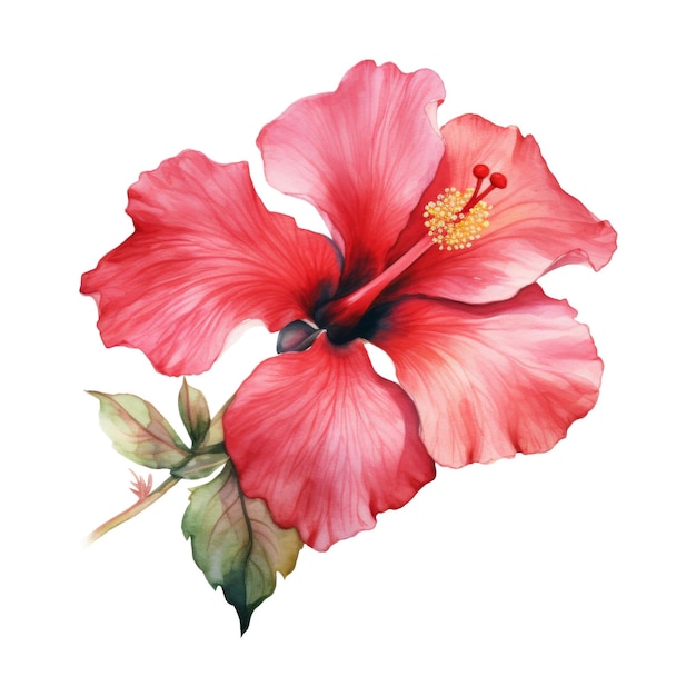 Red Hibiscus Tropical Flower Illustration Watercolor Style AI Generated