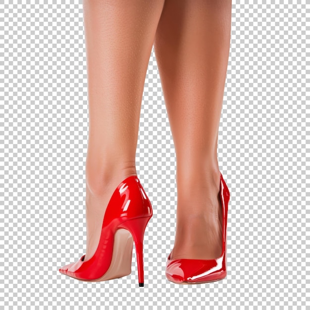 PSD red high heels on womans legs isolated on transparent background