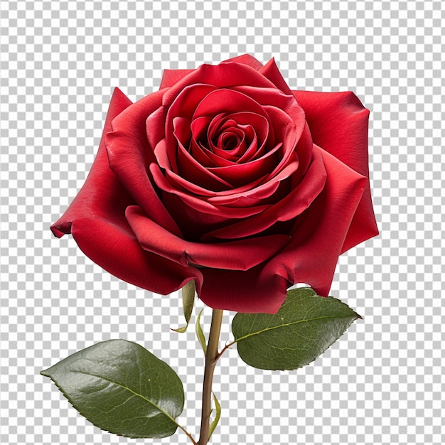 A red hybrid rose blooming isolated on transparent background