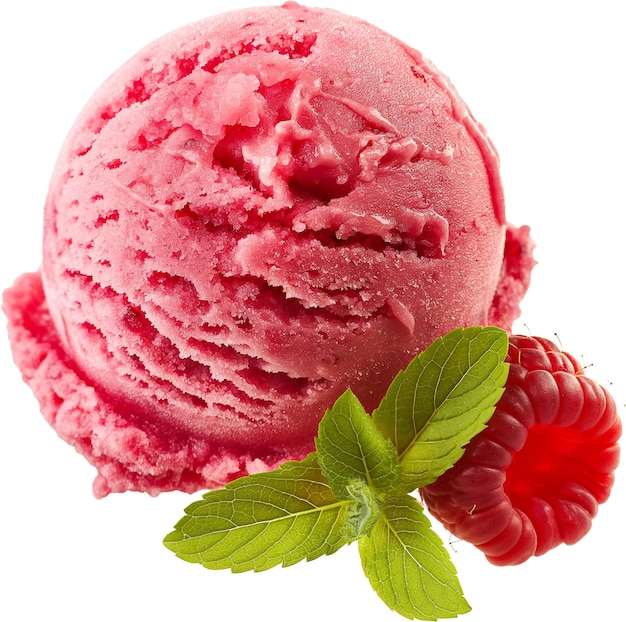 A red ice cream with mint leaves