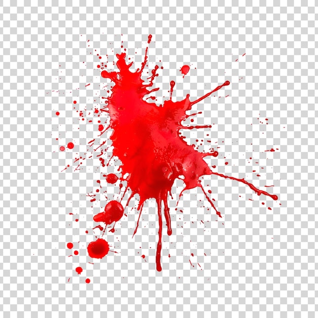 PSD red ink splatter or blood splatter on a transparent background