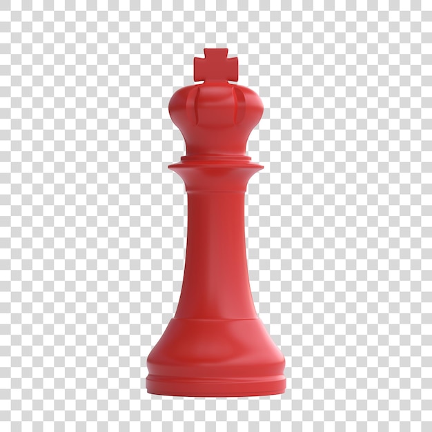 Red king chess piece isolated on white background Chess game figurine Chess pieces Board games 3D