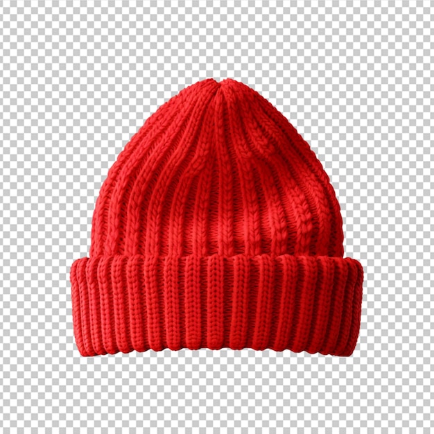 PSD red knitted beanie hat for cold winter days isolated on transparent background generative ai png on white background