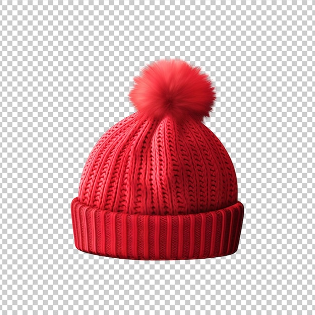 Red knitted beanie hat for cold winter days isolated on transparent background Generative AI png on white background