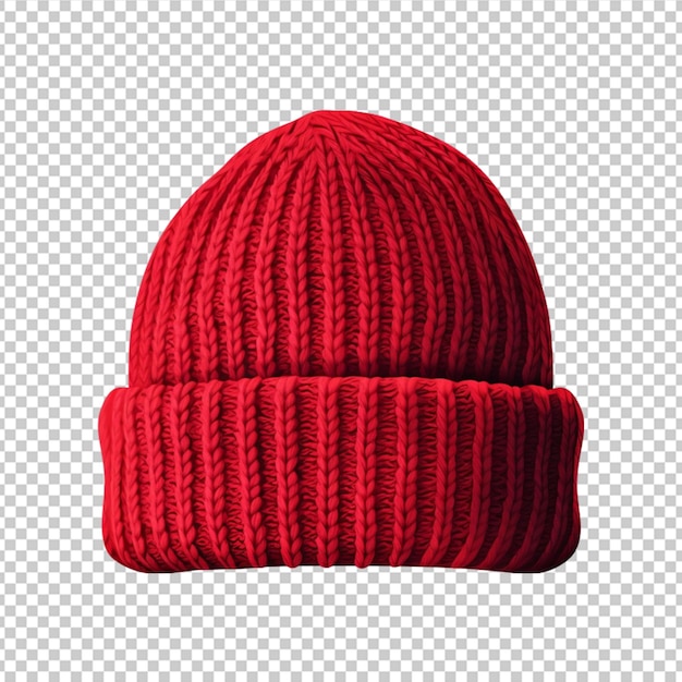 Red knitted beanie hat for cold winter days isolated on transparent background Generative AI png on white background