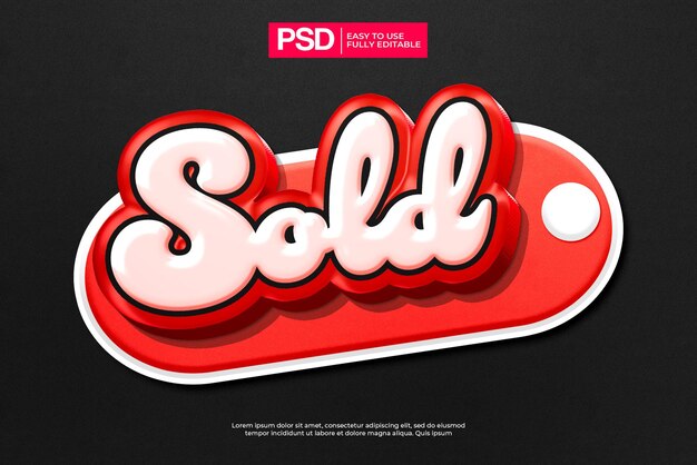 PSD red label with sold text effect