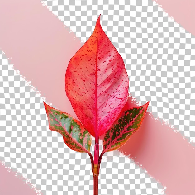 a red leaf with green leaves on a white background