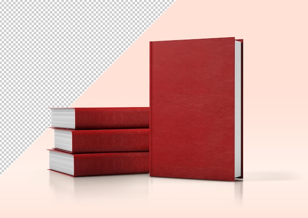 Red leather hardcover books isolated from the background