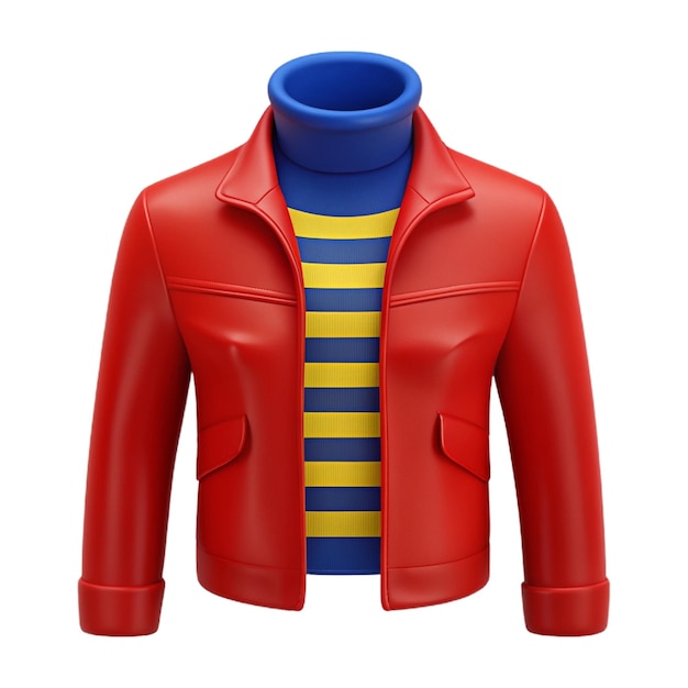 PSD a red leather jacket with a blue stripe and a yellow stripe