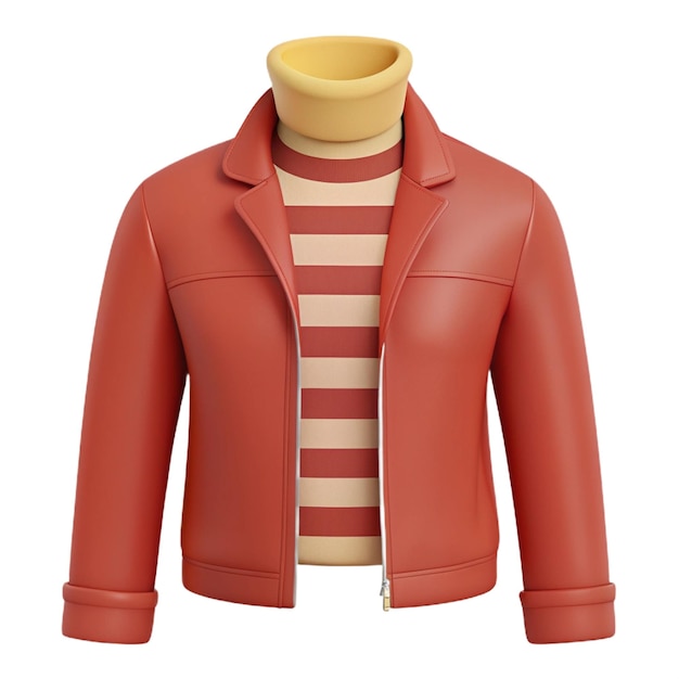 a red leather jacket with a striped shirt on the front