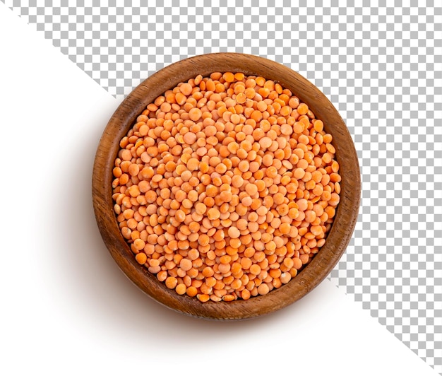 Red lentils isolated with clipping path top view