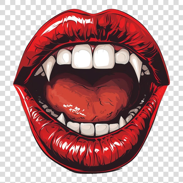 PSD red lips and vampire fangs isolated on transparent background png