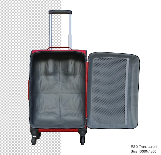 Red luggage open isolated 3d render