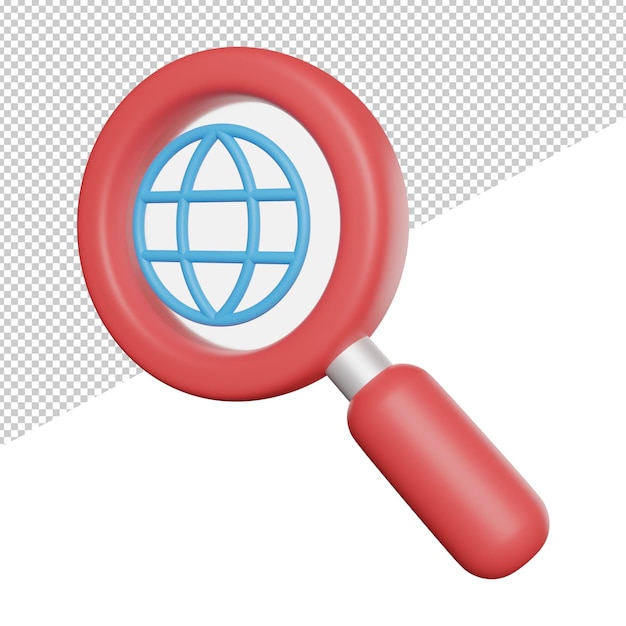 PSD a red magnifying glass with a globe inside.