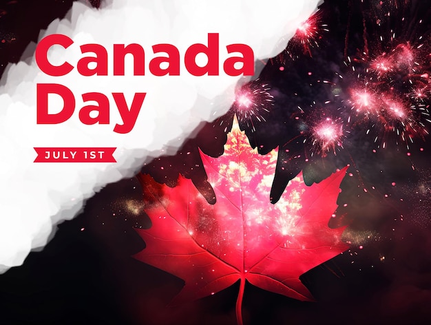 PSD a red maple leaf with the words canada day on it