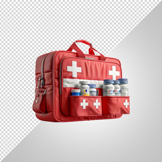 PSD a red medical bag with medical supplies on it