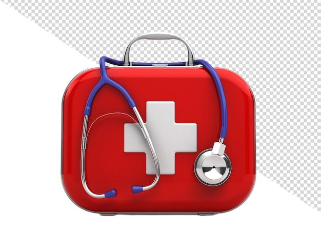 a red medical bag with a stethoscope on it