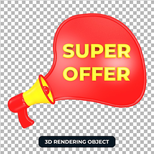 Red Megaphone with Super offer 3d render isolated